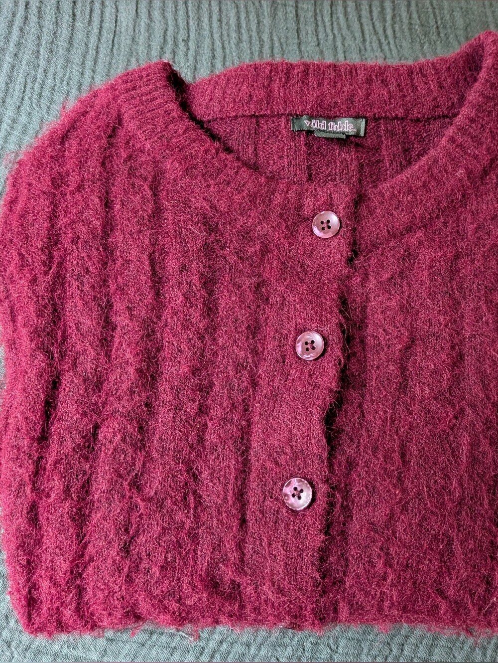 Wild Fable Cardigan Marroon Burgundy Button Down Vintage Cropped Dark Academia - Picture 2 of 6
